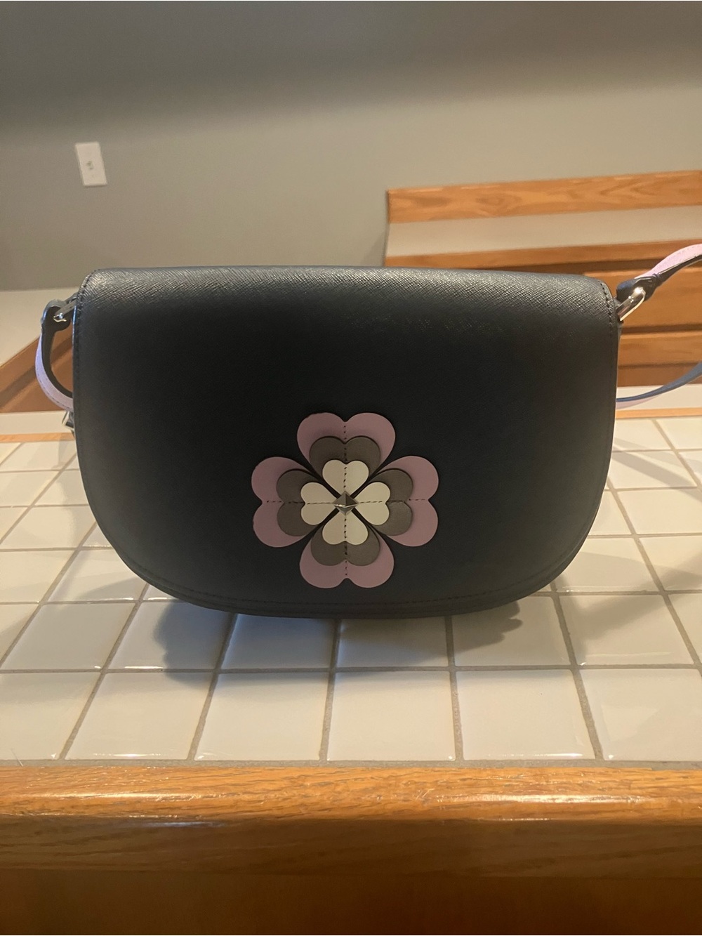 kate spade Black Crossbody with Pink and Cream Floral Applique